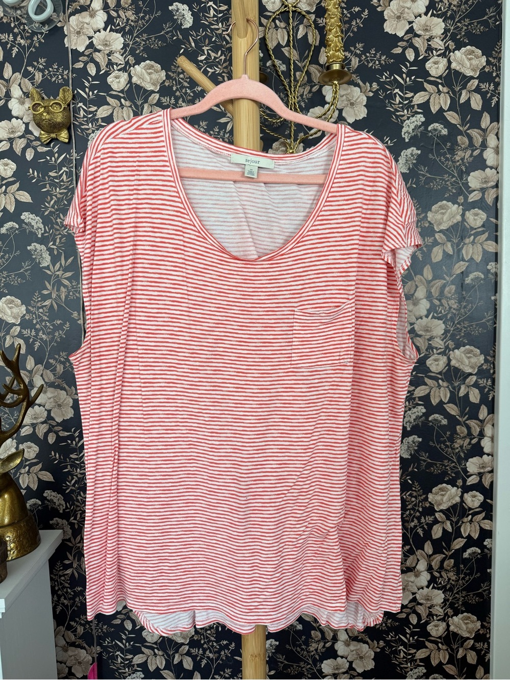 Sejour Orange and White Striped Tee